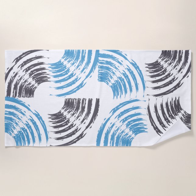 Modern, cool, trendy blue abstract brush strokes beach towel (Front)