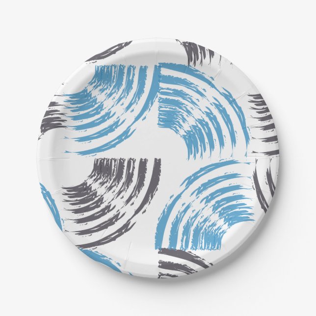 Modern, cool, trendy blue abstract brush strokes paper plate (Front)
