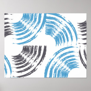 Modern, cool, trendy blue abstract brush strokes poster