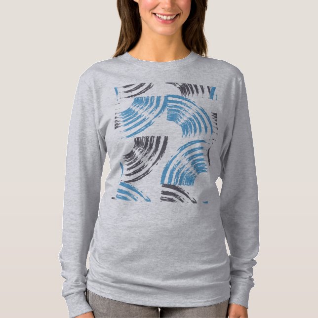 Modern, cool, trendy blue abstract brush strokes T-Shirt (Front)