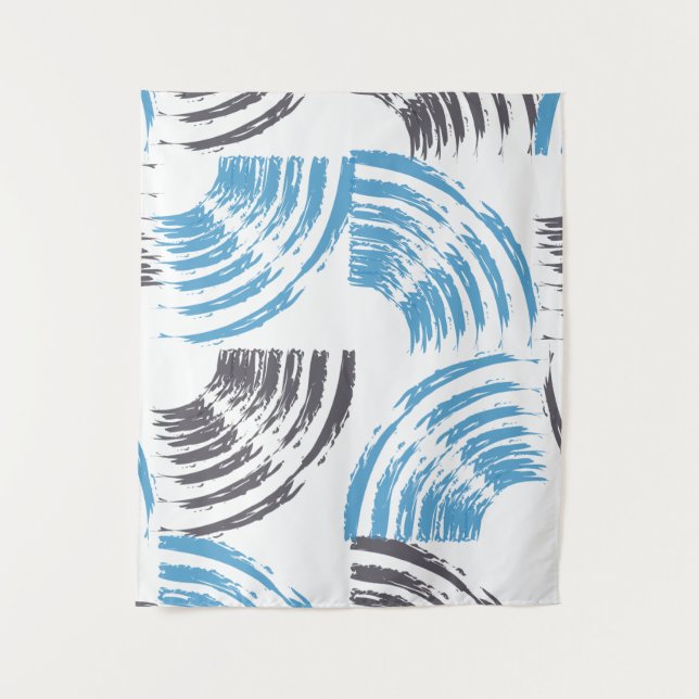 Modern, cool, trendy blue abstract brush strokes tapestry (Front)