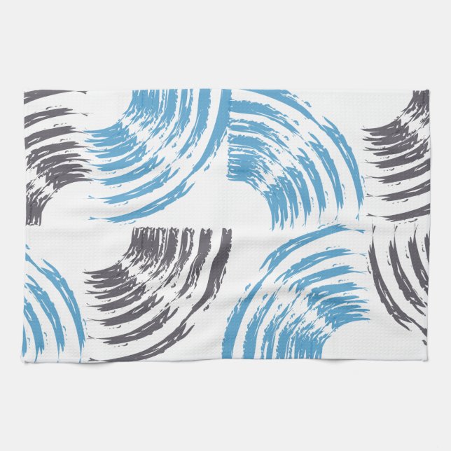 Modern, cool, trendy blue abstract brush strokes tea towel (Horizontal)