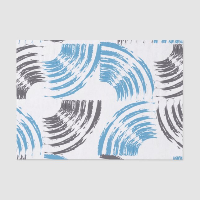 Modern, cool, trendy blue abstract brush strokes tissue paper (Front)