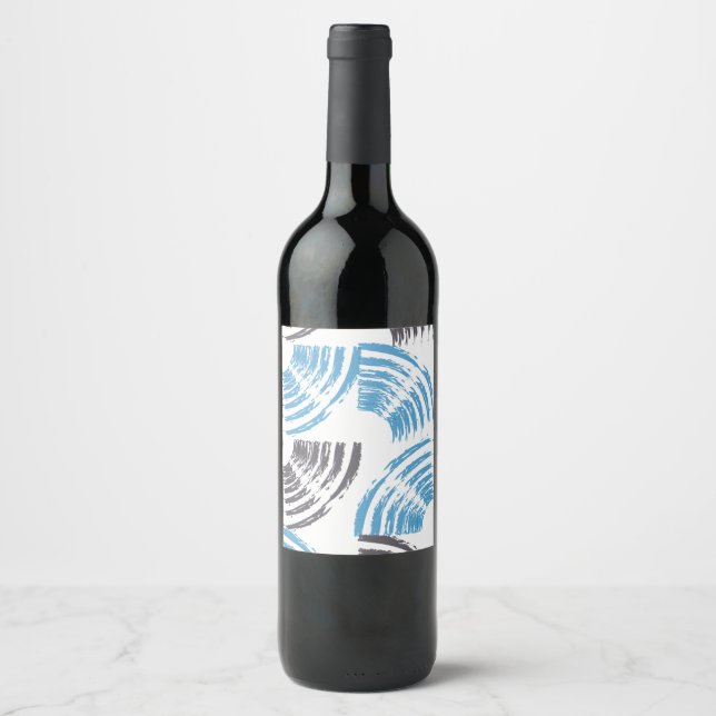 Modern, cool, trendy blue abstract brush strokes wine label (Front)