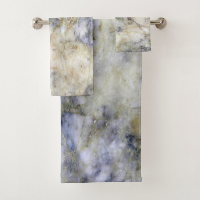 Modern  Cool Trendy Blue Marble Stone Pattern Bath Towel Set (Insitu)