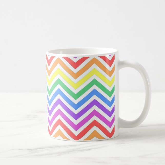 Modern, cool, trendy colourful rainbow chevron coffee mug (Right)