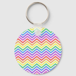 Modern, cool, trendy colourful rainbow chevron key ring