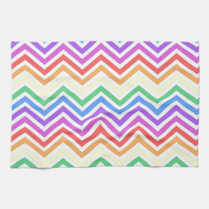 Modern, cool, trendy colourful rainbow chevron tea towel