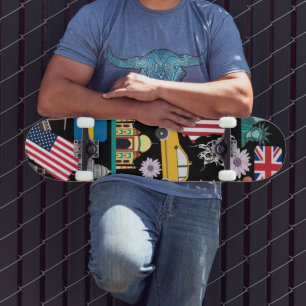 Modern cool Trendy pattern black and colours flags Skateboard