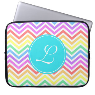 Modern, cool, trendy rainbow chevron monogram laptop sleeve