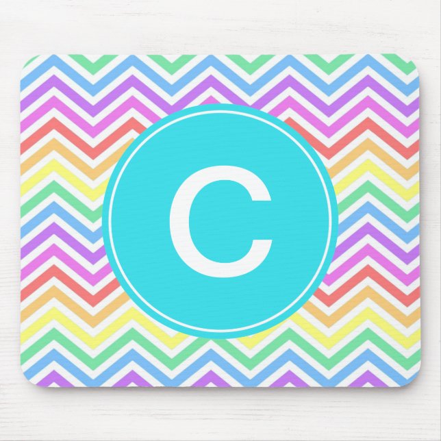 Modern, cool, trendy  rainbow chevron monogram mouse pad (Front)
