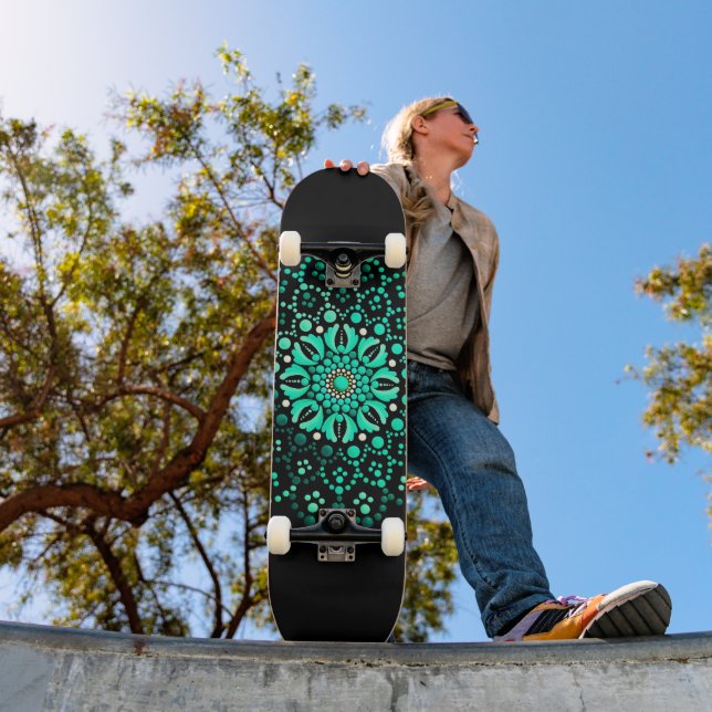 Modern Cool & Trendy Teal Dot Art Skateboard (Outdoor 1)