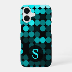 Modern Cool Unique Turquoise Dots Pattern Monogram iPhone 16 Case