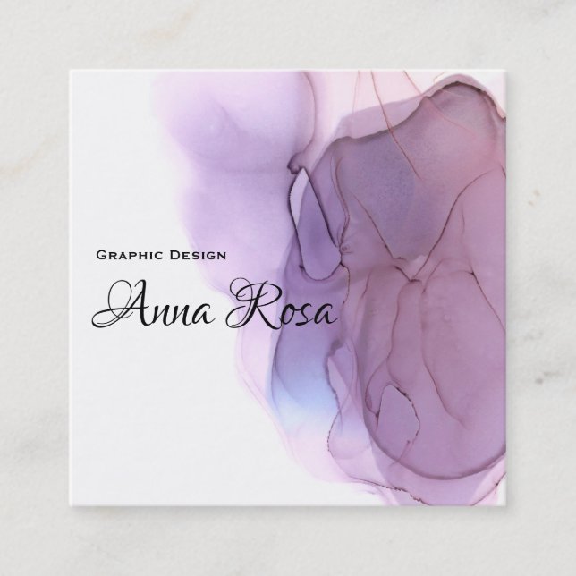 *~* Modern Cool Watercolor Lavender Blue Magenta Square Business Card (Front)