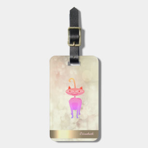 Modern Cool Whimsical Cat ,Bokeh - Personalised Luggage Tag