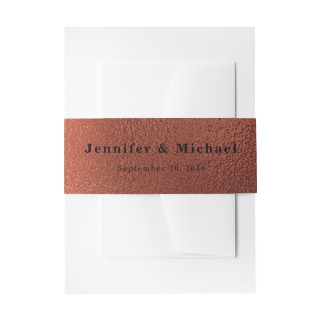 Modern Copper and Black Elegant Wedding Invitation Belly Band (Front Example)