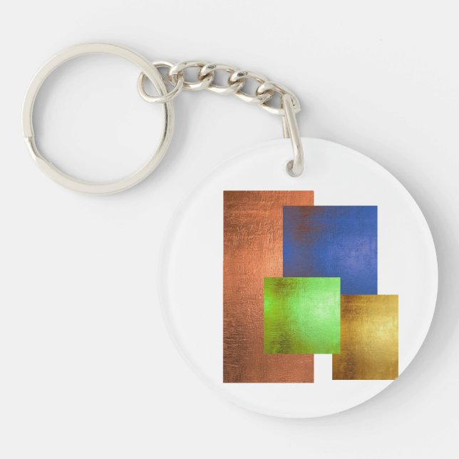 Modern Copper Blue Green Gold Art Keychain (Front)