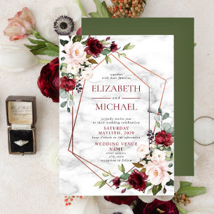 Modern Copper Geometric Burgundy Elegant Wedding Invitation