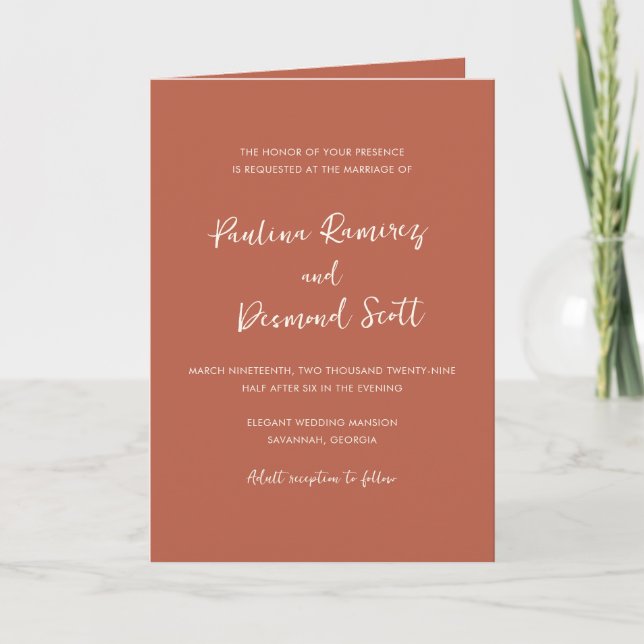 Modern Copper QR Code Simple Wedding Invitation (Front)