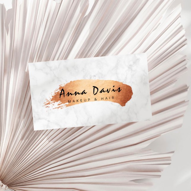 Modern copper rose gold brushstroke makeup & hair business card (Creator Uploaded)