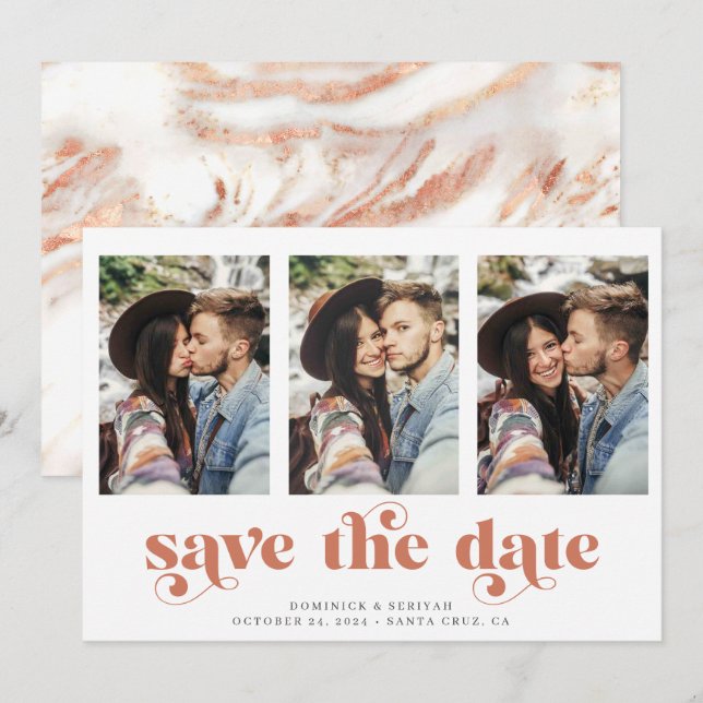 Modern Copper Rose Gold Marble Save the Date (Front/Back)