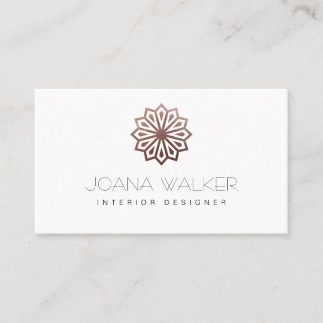 Modern copper rose oriental interior designer business card (Front)