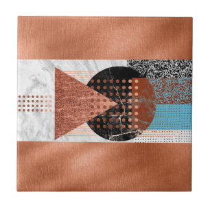 Modern Copper Teal Blue Black Geometric Patterns Tile