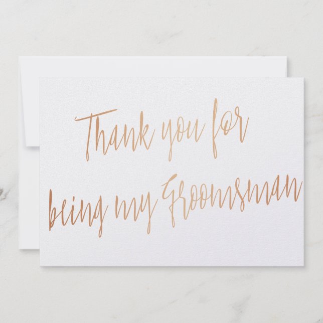 Modern Copper "Thank you for being my groomsman" Thank You Card (Front)