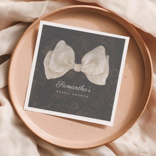 Modern Coquette Dark Grey Bow Bridal Shower Napkin (Creator Uploaded)