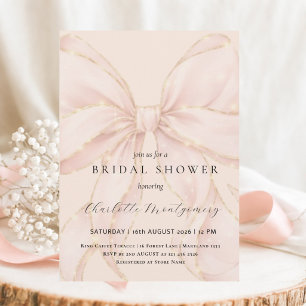 Modern Coquette Pink Bow Bridal Shower Invitation