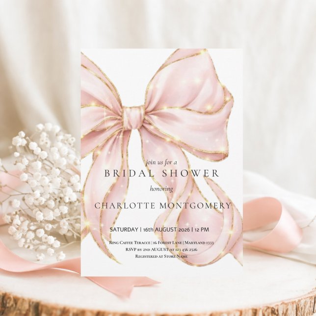Modern Coquette Pink Bow Bridal Shower Invitation (Creator Uploaded)