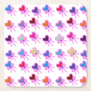 Modern Coquette Radiant Heart Bow Pattern  Square Paper Coaster