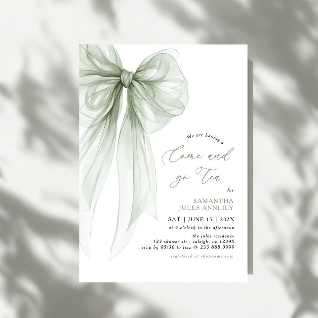 Modern Coquette Sage Green Bow Bridal Tea  Invitation (Creator Uploaded)