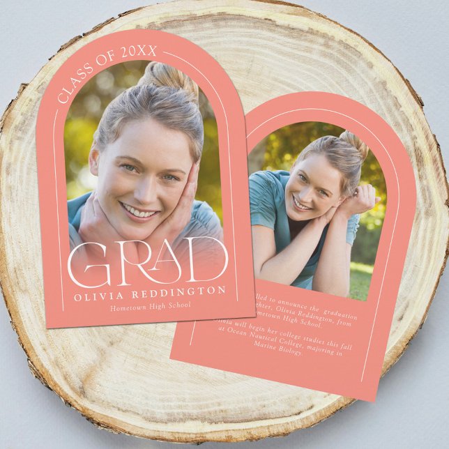 Modern Coral 2 Photo Arch Graduation Announcement (Creator Uploaded)