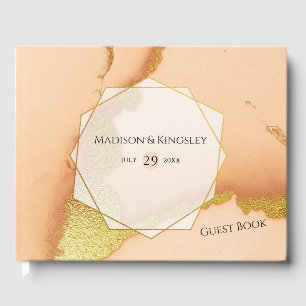 Modern Coral Abstract 💡 Inky Oil Wedding Guest Book