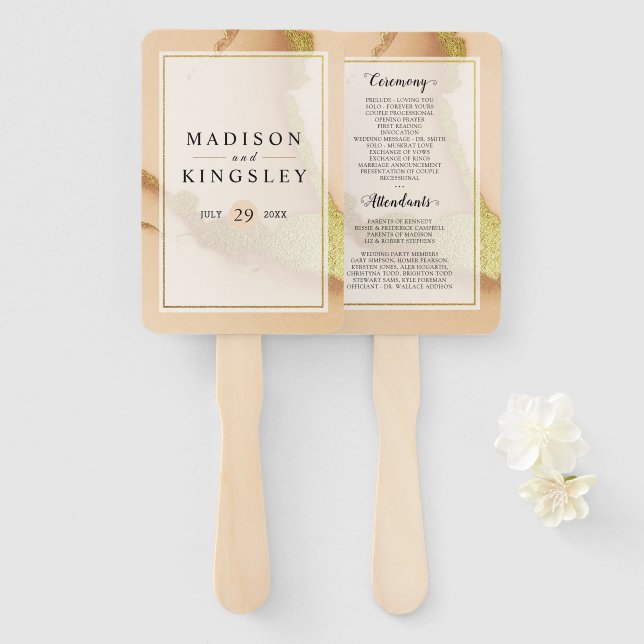 Modern Coral Abstract 💡 Inky Oil Wedding  Hand Fan (Front and Back)