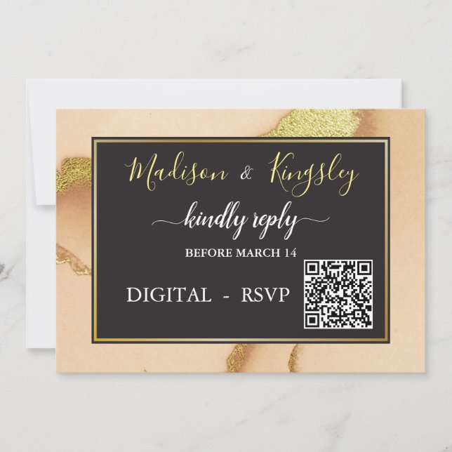 Modern Coral Abstract 💡 Inky Oil Wedding  Invitation (Front)