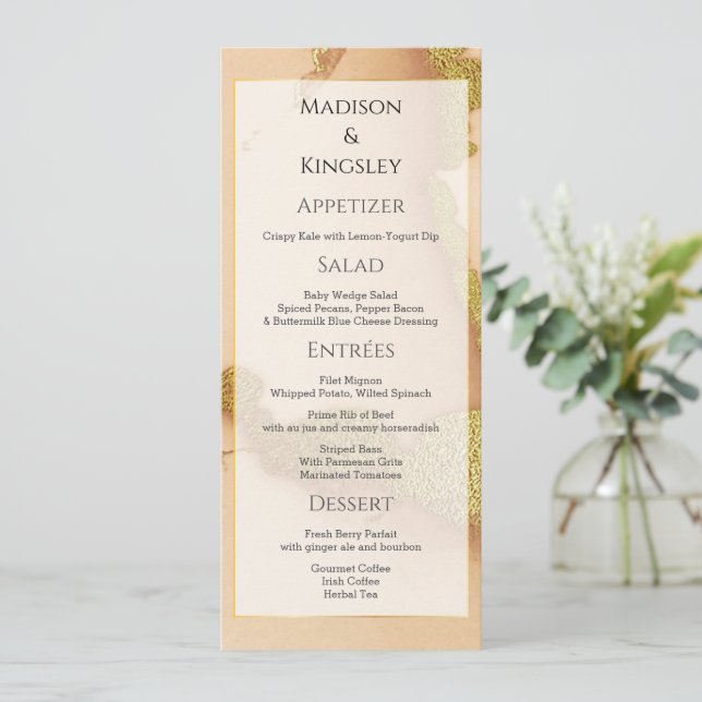 Modern Coral Abstract 💡 Inky Oil Wedding  Menu (Standing Front)