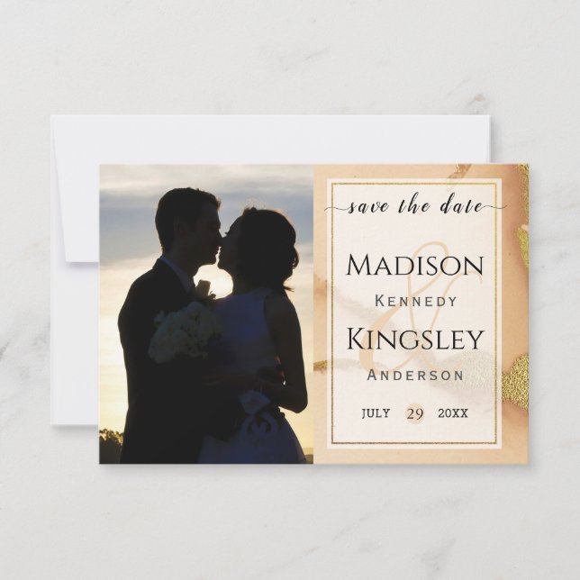 Modern Coral Abstract 💡 Inky Oil Wedding  Save The Date (Front)