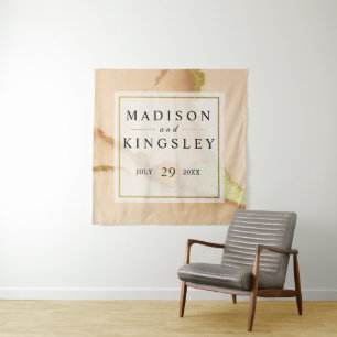 Modern Coral Abstract 🌸 Inky Oil Wedding  Tapestry