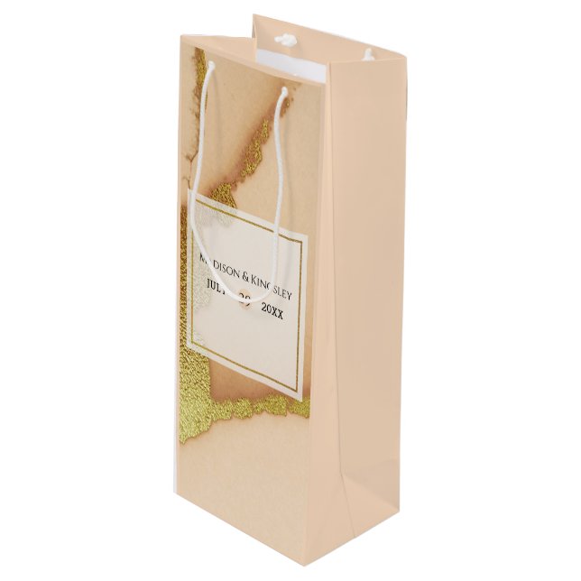 Modern Coral Abstract 🌸 Inky Oil Wedding  Wine Gift Bag (Front Angled)