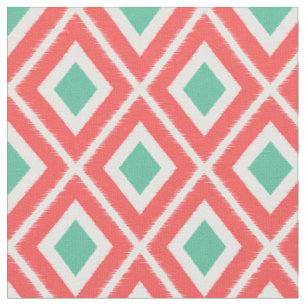 Modern Coral and Green Ikat Pattern Fabric