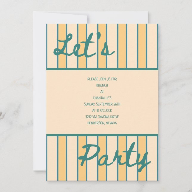 Modern Coral and Green Striped Invitation (Front)