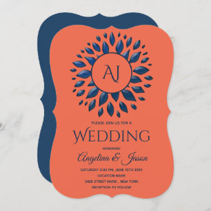 Modern Coral and Navy Blue Wedding Invitation