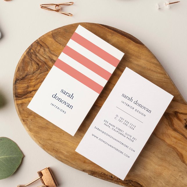 Modern Coral and Navy Stripe Business Card (Creator Uploaded)