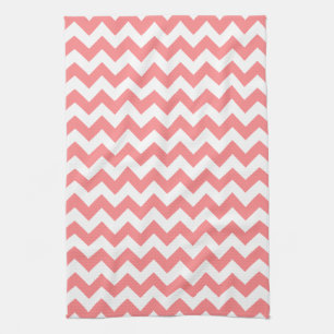 Modern Coral and White Chevron Zigzag Pattern Tea Towel