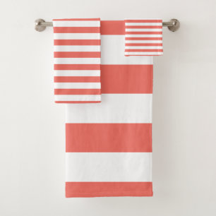 Modern Coral and White Striped pattern Bath Towel Set