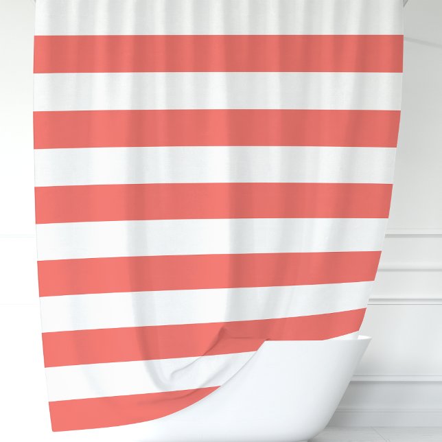 Modern Coral and White Wide Stripes Shower Curtain (Creator Uploaded)
