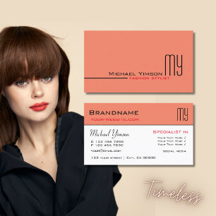 Modern Coral and White with Initials Professional Business Card