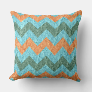 Modern Coral Aqua Chevron Leather Cushion